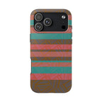 Striped Tribal Tough Phone Case — Retro Teal & Coral Protective Cover in a clean front view of a vibrant fractyl shockproof iphone 17 pro case