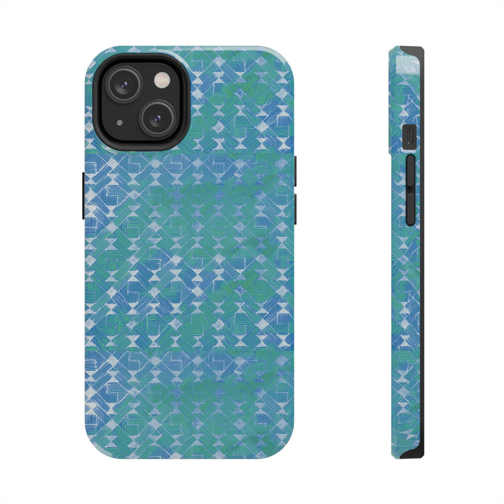Tough Phone Case — Blue-Green Geometric Watercolor Pattern, shockproof iphone 17 pro case slim impact-resistant edge