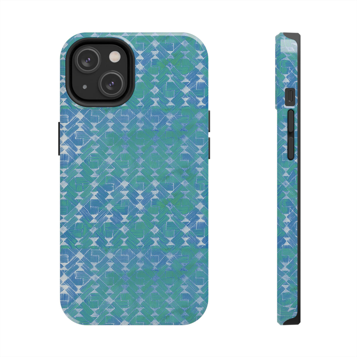 Tough Phone Case — Blue-Green Geometric Watercolor Pattern, shockproof iphone 17 pro case slim impact-resistant edge