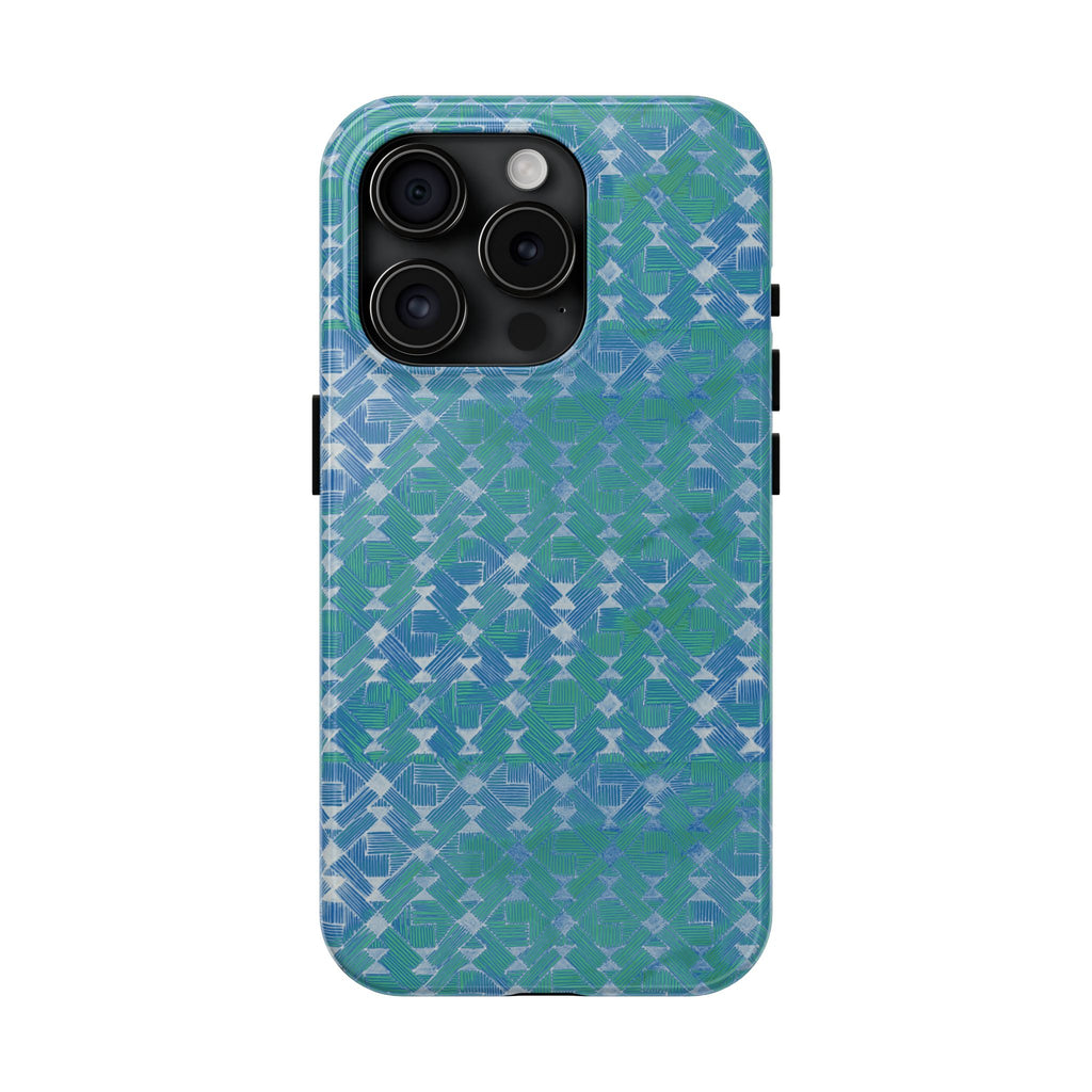 Tough Phone Case — Blue-Green Geometric Watercolor Pattern, shockproof iphone 17 pro case slim protective edge