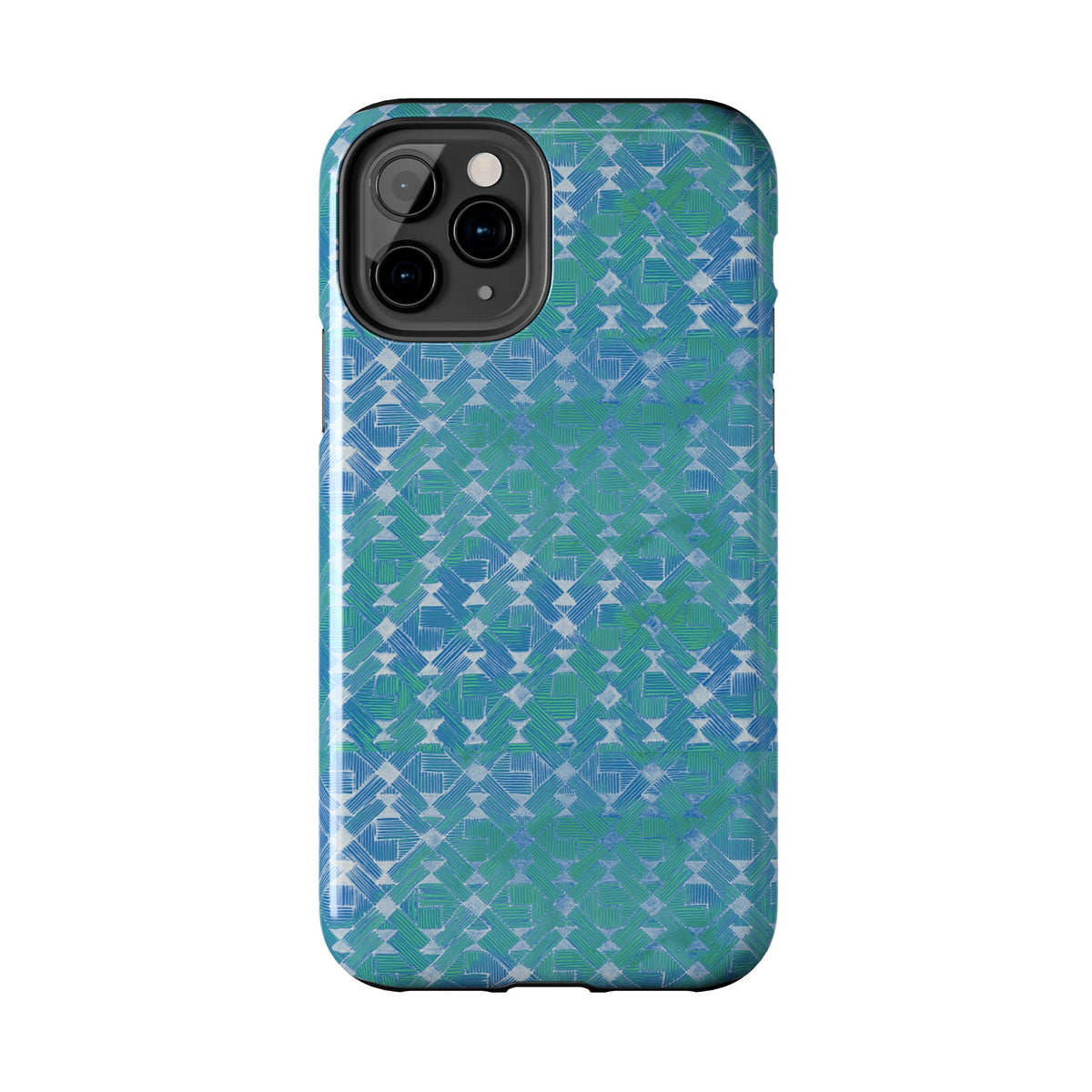 Tough Phone Case — Blue-Green Geometric Watercolor Pattern, shockproof iphone 17 pro case rear camera protection