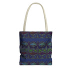 Geometric Indigo Printed Canvas Market Tote With Reinforced Handles And Boxed Corners, large cotton tote with natural handles