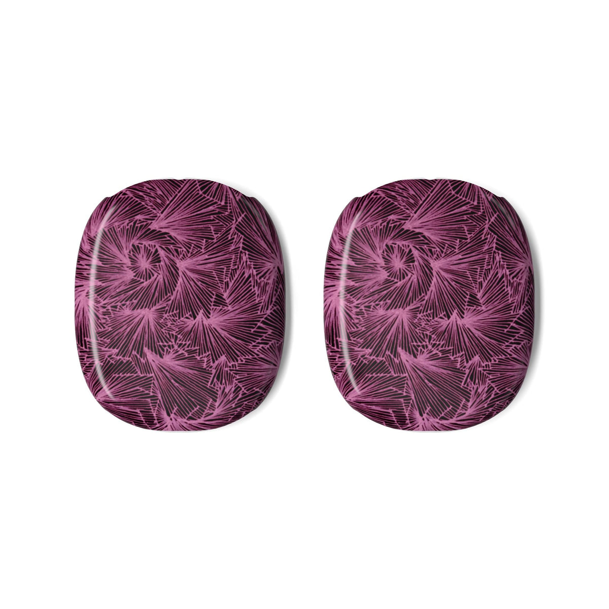 Detailed view of the AirPods Max Plum Feather Swirl Shell Case by Printify, featuring a captivating swirl pattern in rich plum hues, a must-have plum swirl shell case for stylish headphone protection.