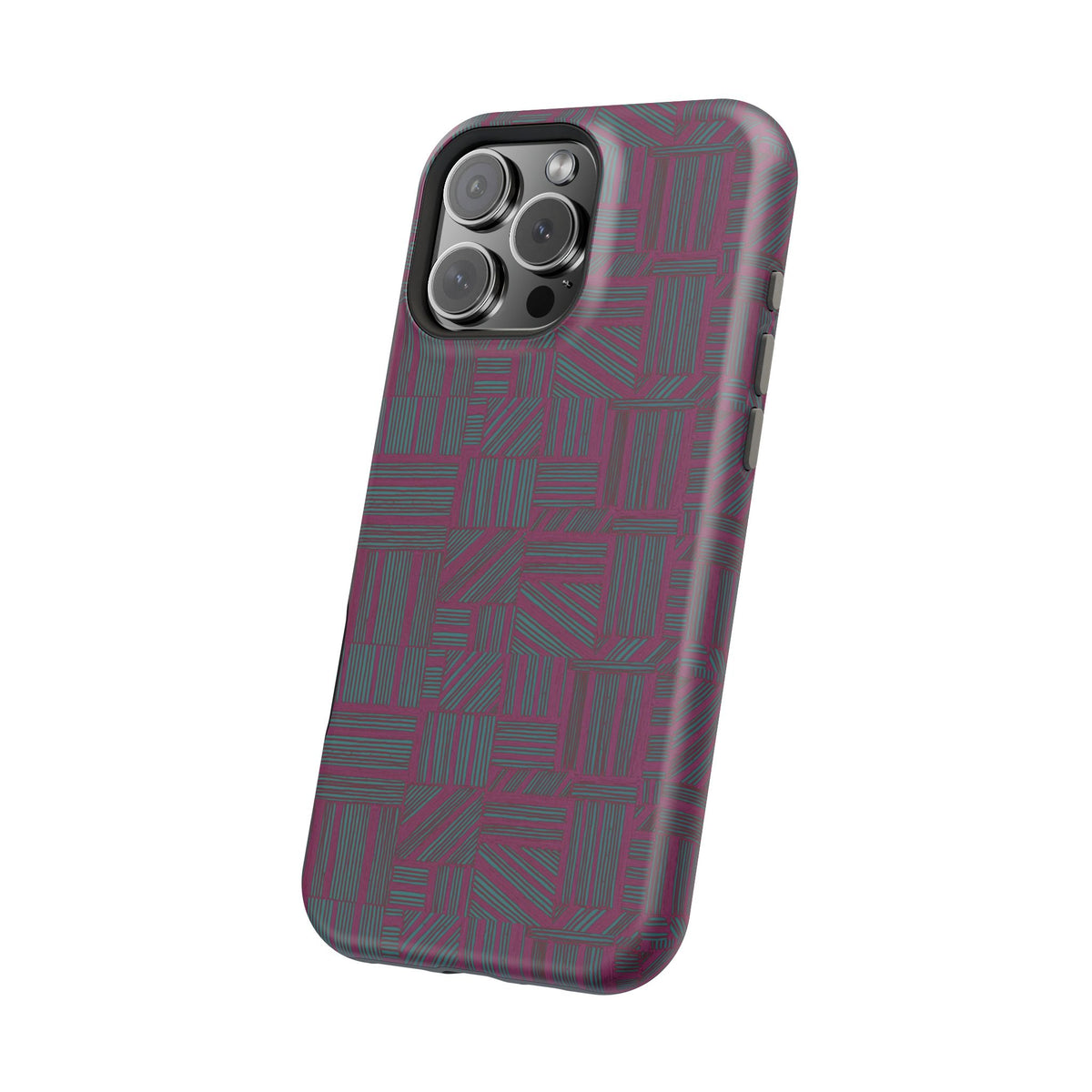 Slim Protective iPhone 16 ProMax Case With MagSafe, Dual-Layer Plum Geometric Design