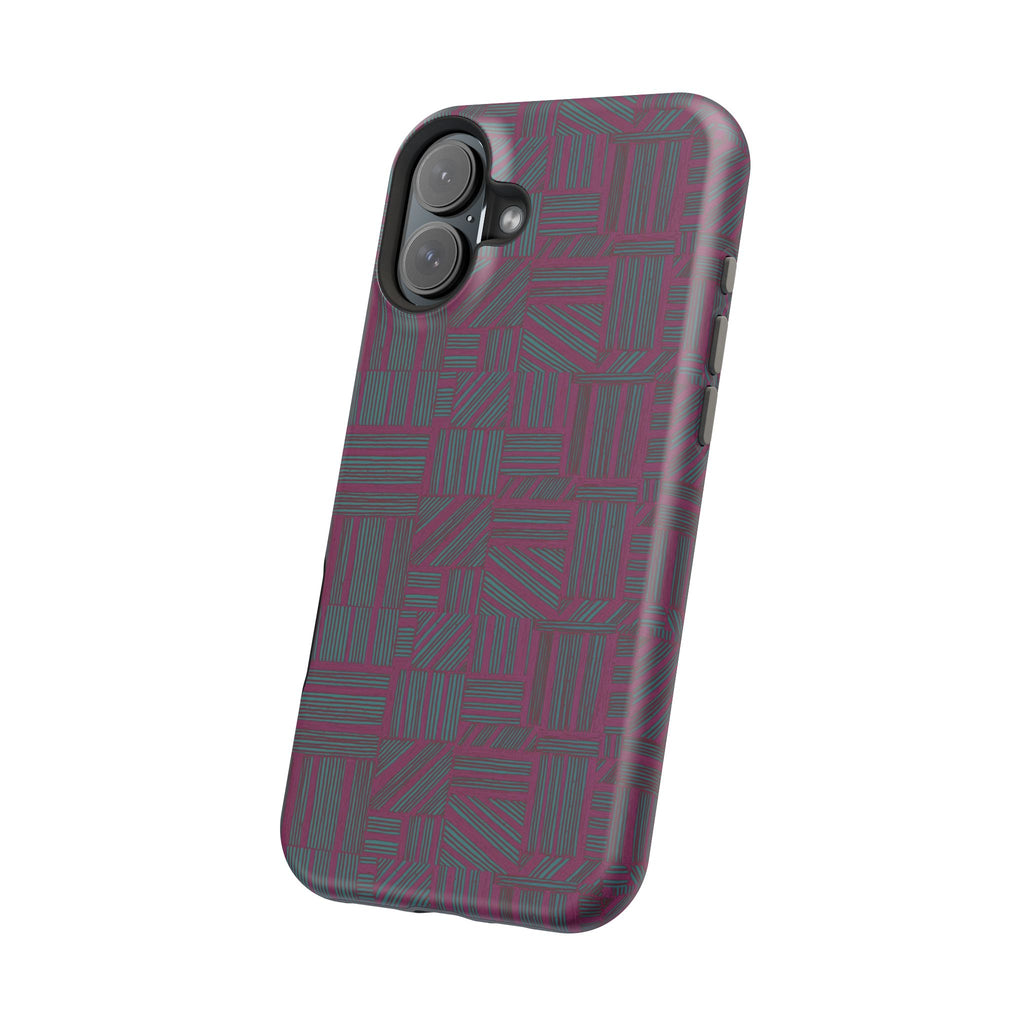 Slim Protective iPhone 16 ProMax Case With MagSafe, Dual-Layer Plum Geometric Design