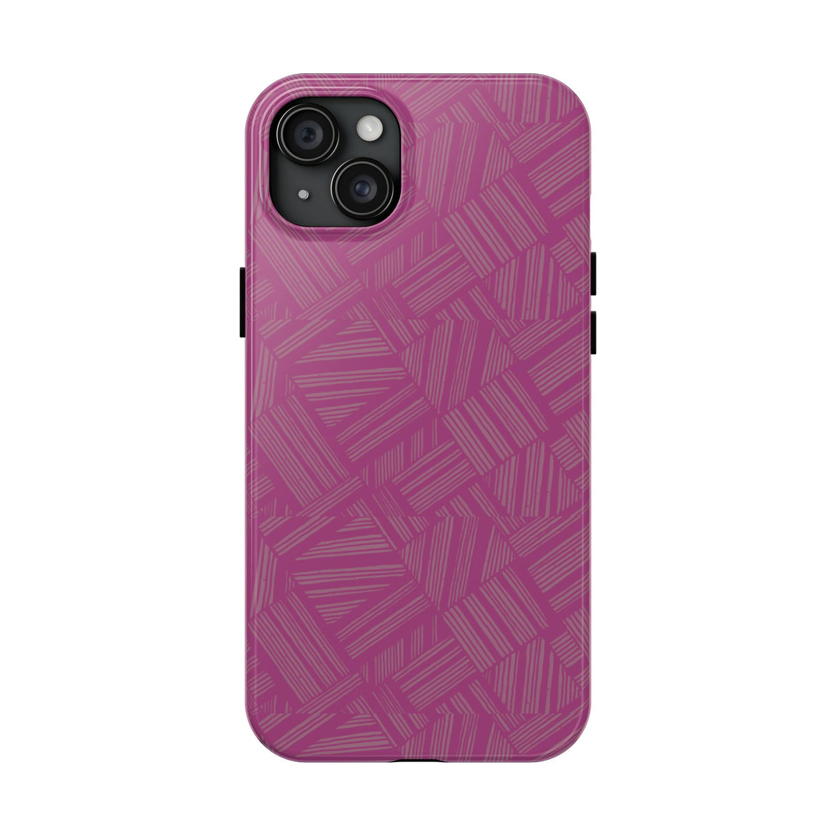Magenta Geo Pattern Tough Phone Case — Protective Floral-Style Abstract Design, wireless charging iphone 18 pro case back with raised camera protection.