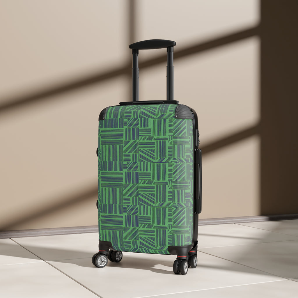 Green Geometric Hard Shell Carry On Suitcase – 360° Spinner Wheels & Built-In Lock