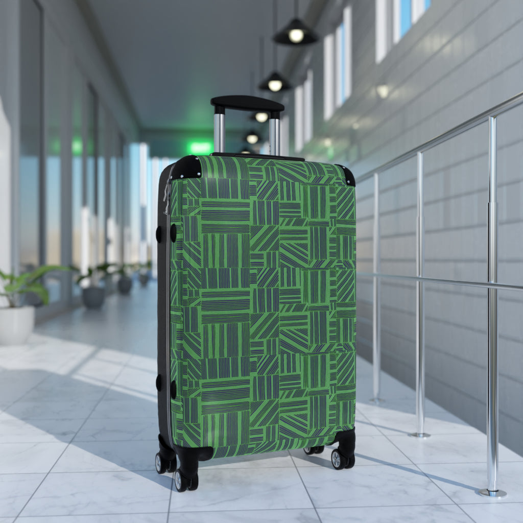 Green Geometric Hard Shell Carry On Suitcase – 360° Spinner Wheels & Built-In Lock