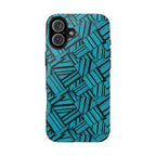 Teal Geometric Tough Phone Case — Durable Protective Phone Case with Modern Stripe Pattern, shockproof iphone 18 pro max case with camera and side-button cutouts