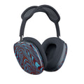 AirPods Max Shell Case featuring a dynamic blue and maroon swirl design, showcasing snap-on ear cup covers that enhance style and protection.