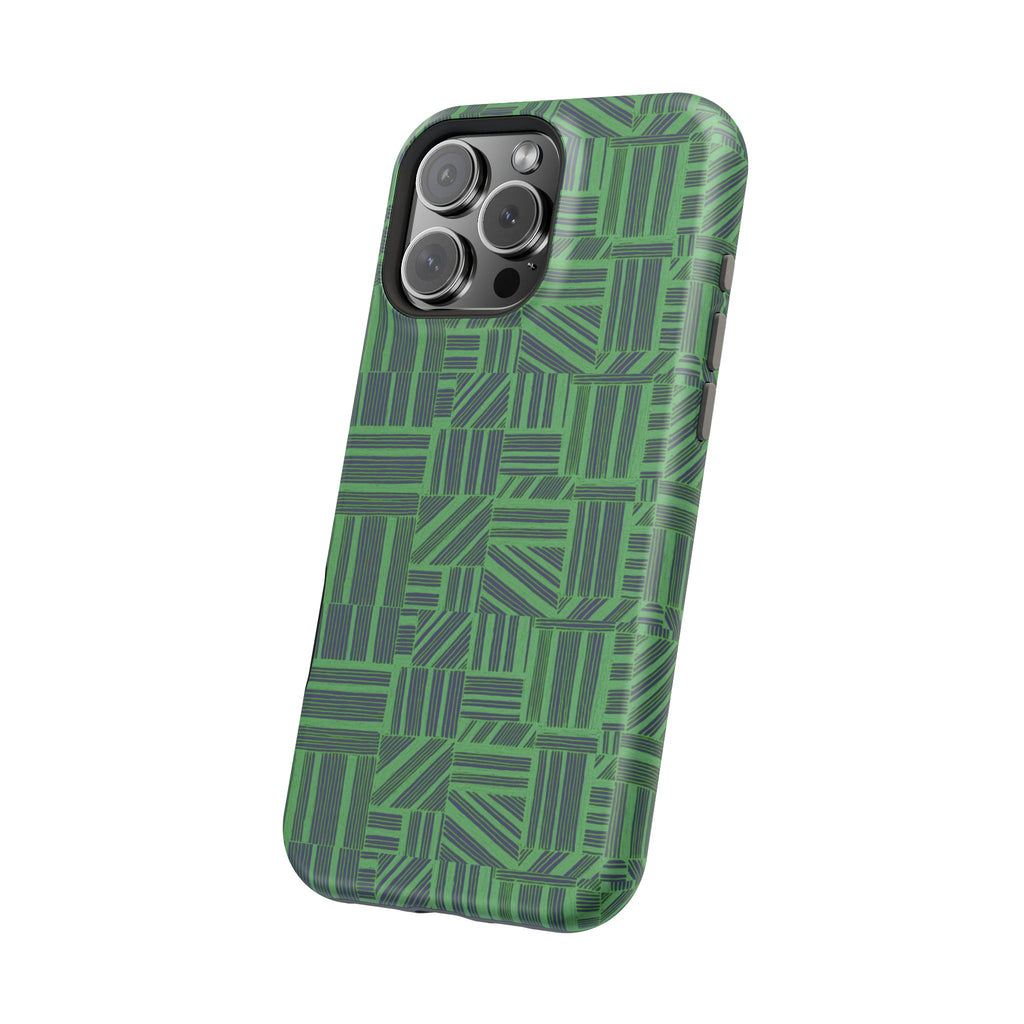 Green Dual Layer iPhone 17 Pro Phone Case, Geometric MagSafe 2-Layer Impact Protection