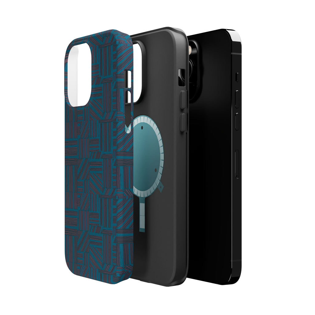 Impact Resistant Phone Case-20% OFF Entire Order, And Free Shipping, Teal Geometric MagSafe case displaying built-in magnetic charging alignment; impact resistant iphone 17 case-20% OFF Entire Order, and Free Shipping.
