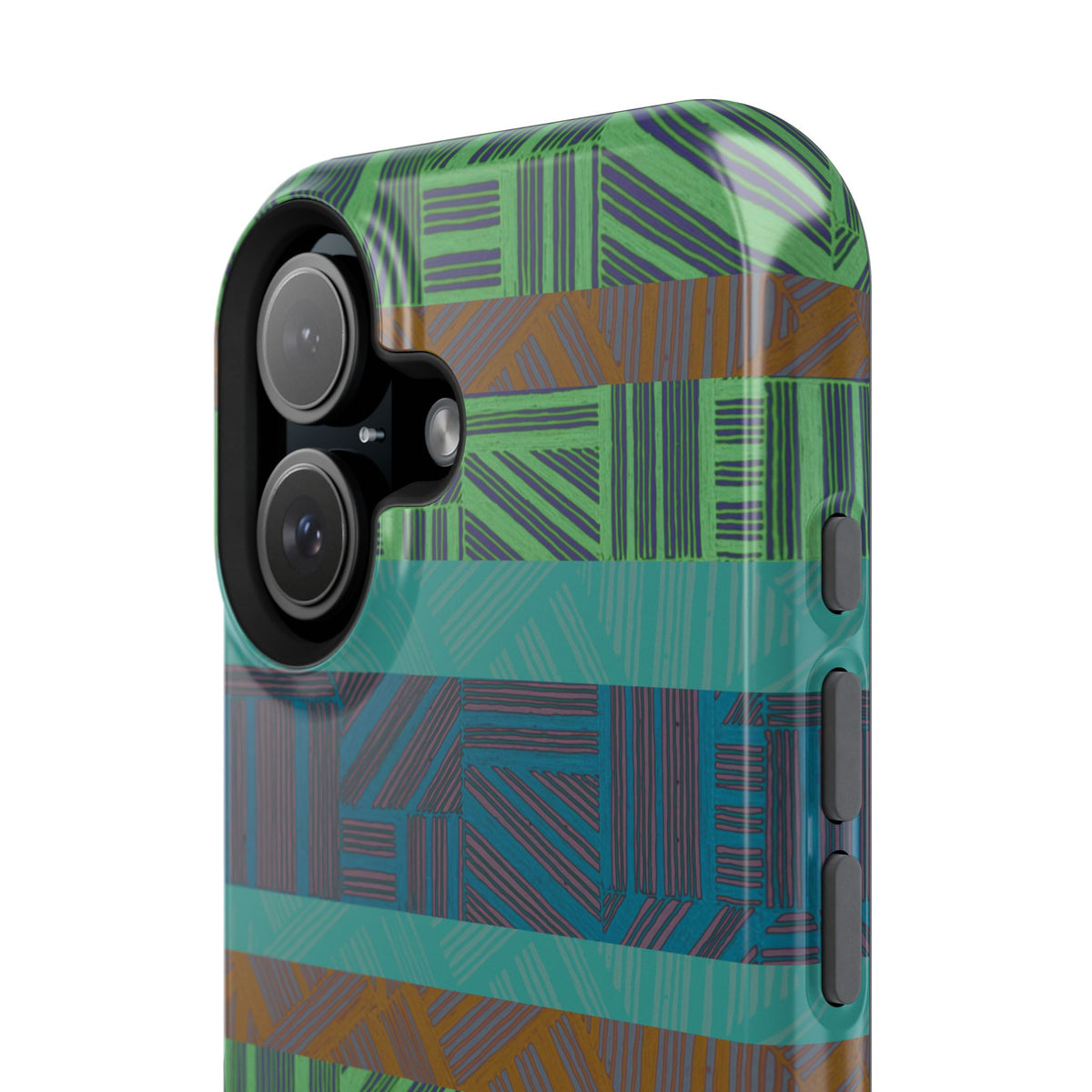 Geometric Green Wireless Charging iPhone 16 Pro Max Case - Impact-Resistant Dual-Layer