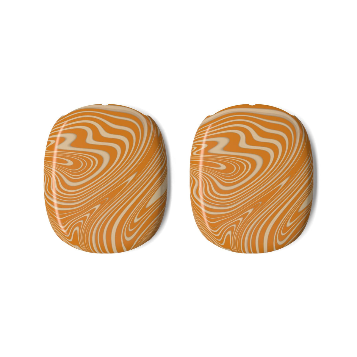 Orange Marble Earcup Covers for AirPods Max – Stylish Snap-On Shell Case with Retro Design, featuring a matching two-piece orange and cream swirl set; airpods max 2 earcup covers