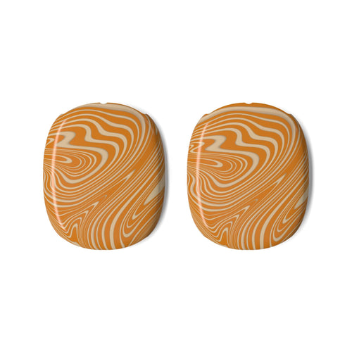 Orange Marble Earcup Covers for AirPods Max – Stylish Snap-On Shell Case with Retro Design, featuring a matching two-piece orange and cream swirl set; airpods max 2 earcup covers