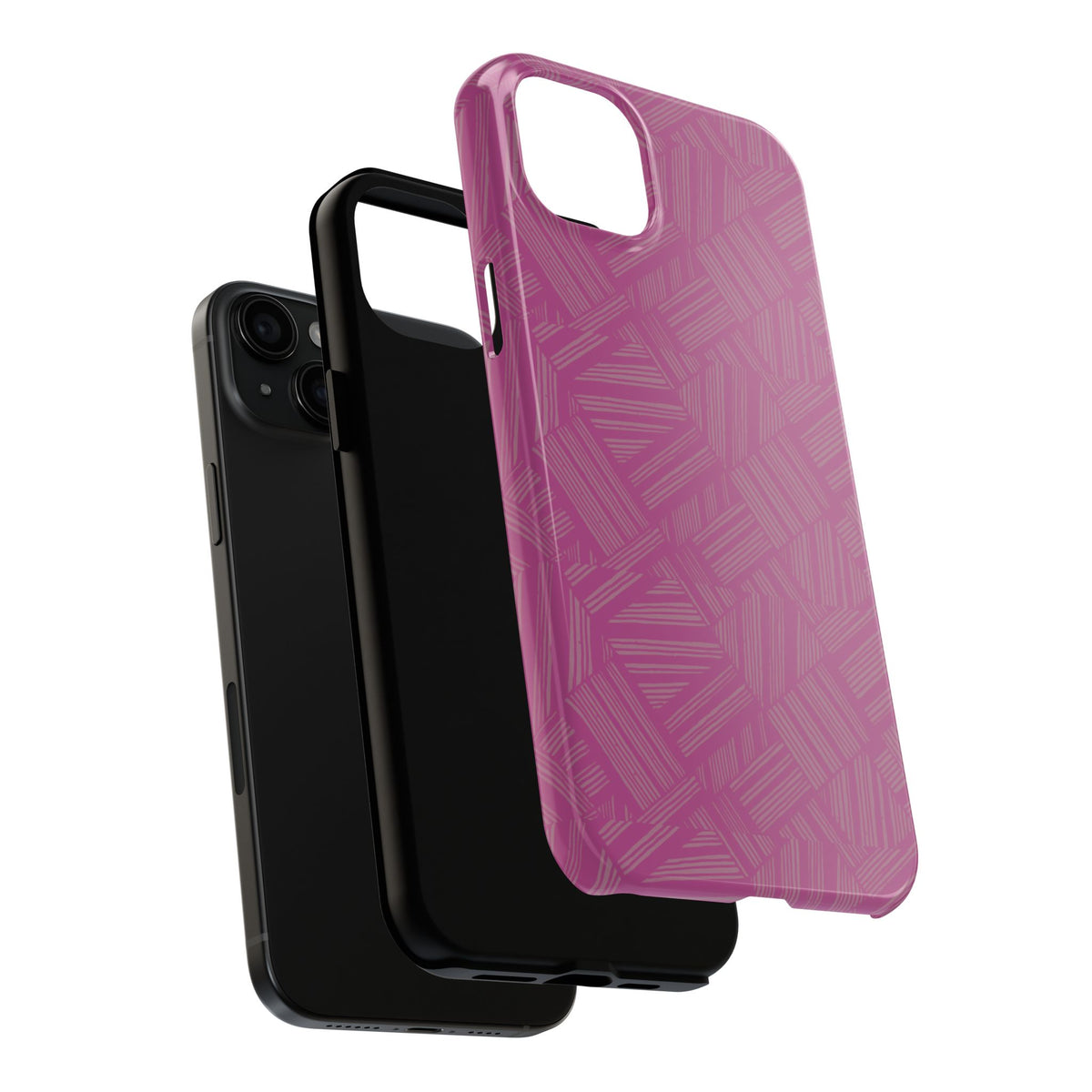 Magenta Geo Pattern Tough Phone Case — Protective Floral-Style Abstract Design, wireless charging iphone 18 pro case with two-piece protective design.