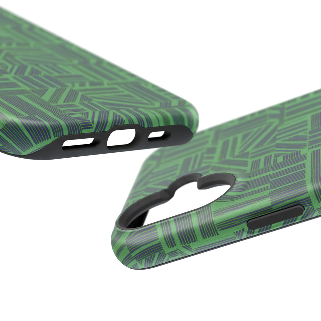 Green Dual Layer iPhone 17 Pro Phone Case, Geometric MagSafe 2-Layer Impact Protection