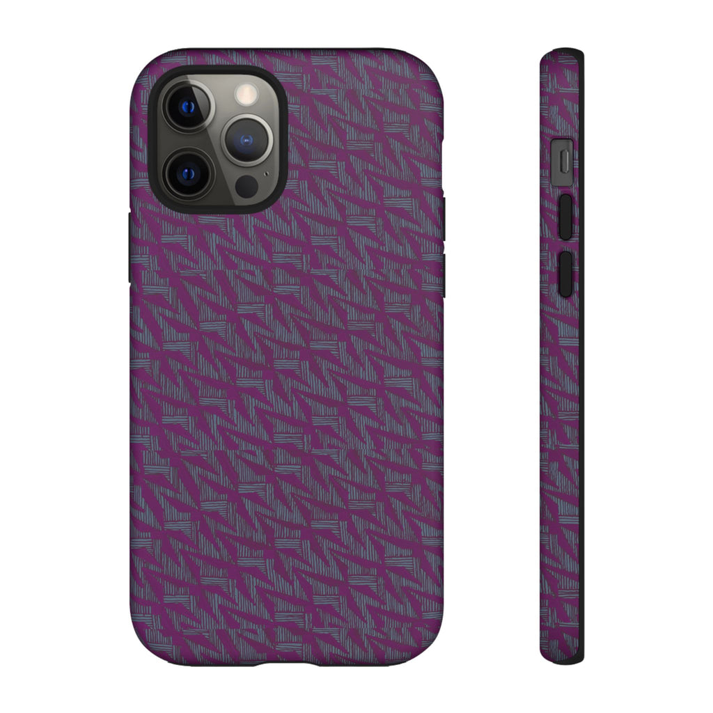 Purple Geometric Tough Phone Case — Protective Slim Phone Cover, plum geometric print phone case, shockproof iphone 17 pro cover
