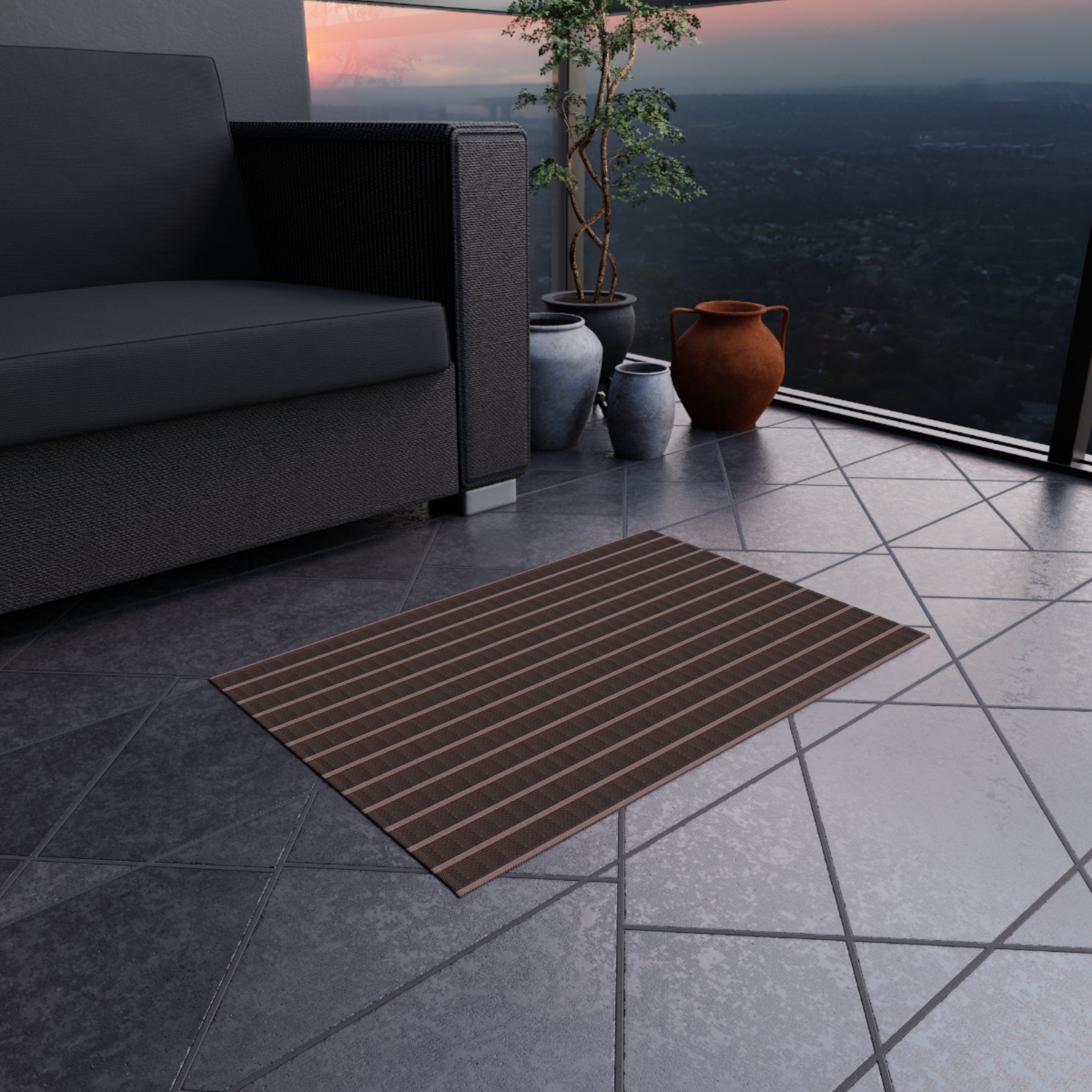 Outdoor Rug - Modern Striped & Solid Patio Mat for Porch, Deck, Entryway