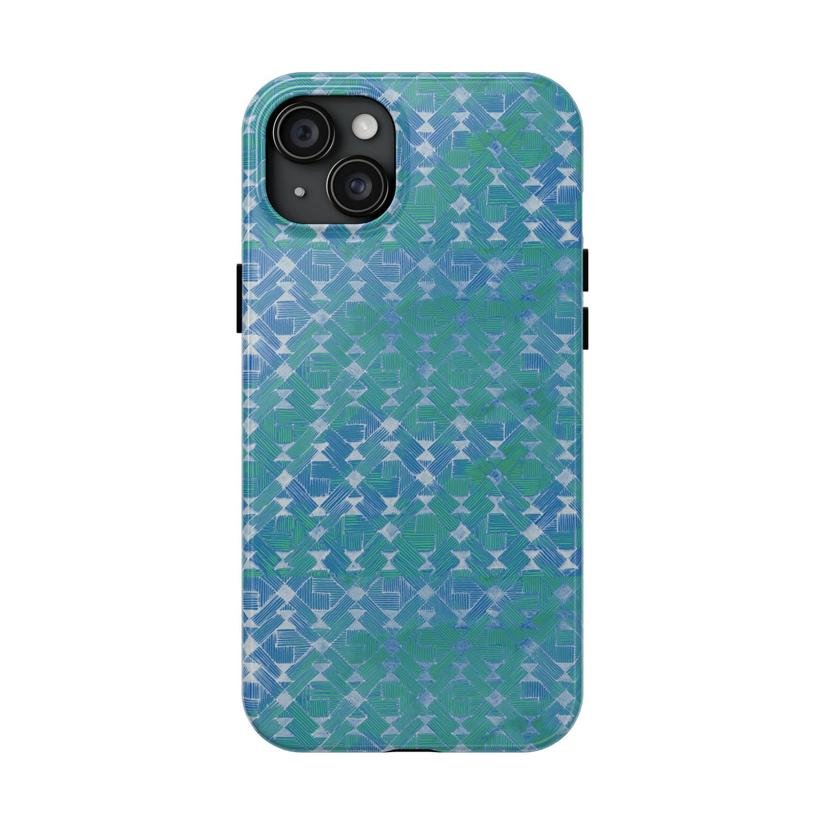 Tough Phone Case — Blue-Green Geometric Watercolor Pattern, shockproof iphone 17 pro case glossy geometric back