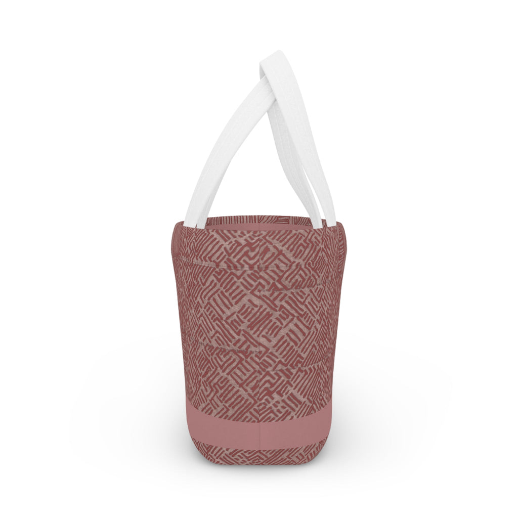 Insulated Geometric Pattern Lunch Bag — Dusty Rose Tote for Work & School. This eye-catching insulated lunch bag is both stylish and durable, making it an excellent eco lunch bag suitable for both kids and adults. Perfect for school lunches or as a lovely gift for her.