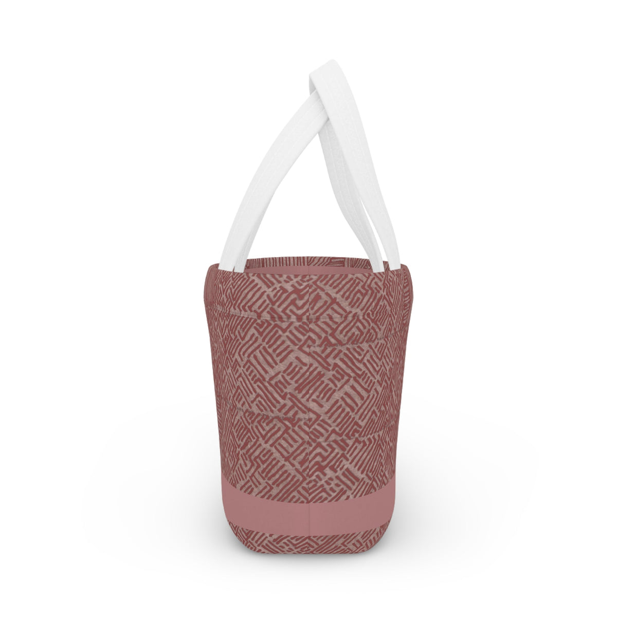 Insulated Geometric Pattern Lunch Bag — Dusty Rose Tote for Work & School. This eye-catching insulated lunch bag is both stylish and durable, making it an excellent eco lunch bag suitable for both kids and adults. Perfect for school lunches or as a lovely gift for her.