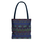 Geometric Indigo Printed Canvas Market Tote With Reinforced Handles And Boxed Corners, large cotton tote with navy handles