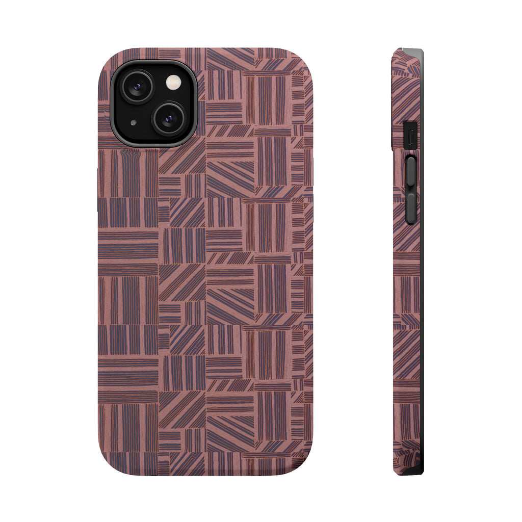 MagSafe Impact Resistant Phone Case - Geometric Brown Pattern, Dual-Layer Protection, rear and side profile; impact resistant iphone 17 pro max case