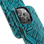 Teal Geometric Tough Phone Case — Durable Protective Phone Case with Modern Stripe Pattern, side-button protection on a shockproof iphone 18 pro max case