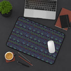 Striped Geometric Desk Mat — Dark Green & Navy Patterned Workspace Pad