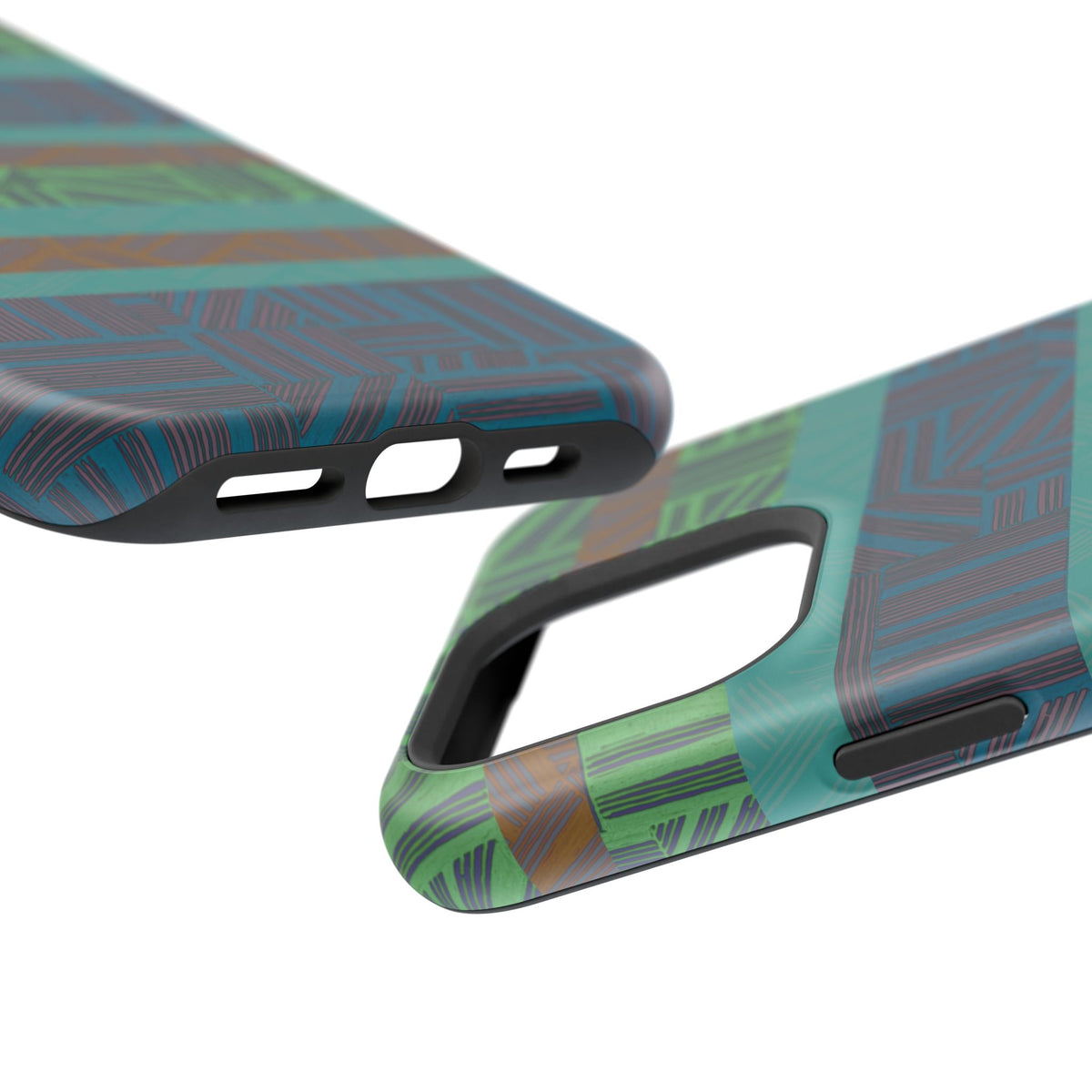 Geometric Green Wireless Charging iPhone 16 Pro Max Case - Impact-Resistant Dual-Layer