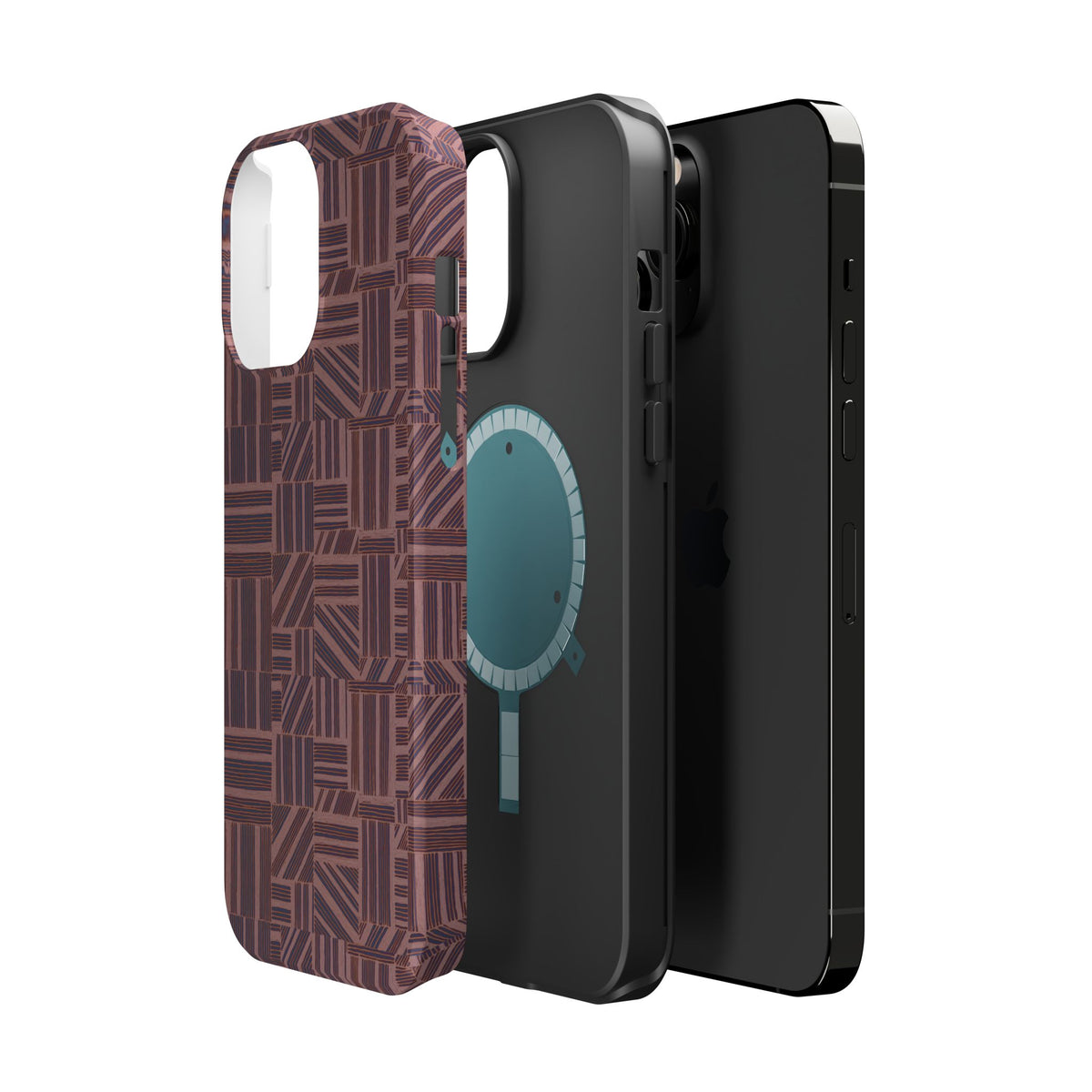 MagSafe Impact Resistant Phone Case - Geometric Brown Pattern, Dual-Layer Protection, protective bumper and camera opening; impact resistant iphone 17 pro max case