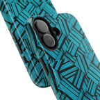 Teal Geometric Tough Phone Case — Durable Protective Phone Case with Modern Stripe Pattern, detailed side view of a durable shockproof iphone 18 pro max case