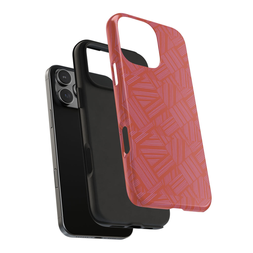 Tough Phone Case — Geometric Coral Pattern Protective Cover, shockproof iphone 18 pro case shown in a close angled detail