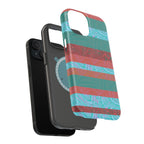Striped Teal & Coral Magnetic Impact Phone Case tabletop lifestyle photograph, Fractyl magsafe compatible iphone 18 pro max case