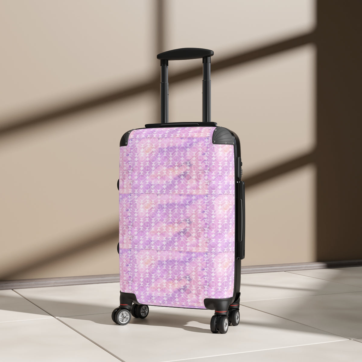 Pink Pastel Pattern Suitcase — Floral Grid Carry-On Luggage