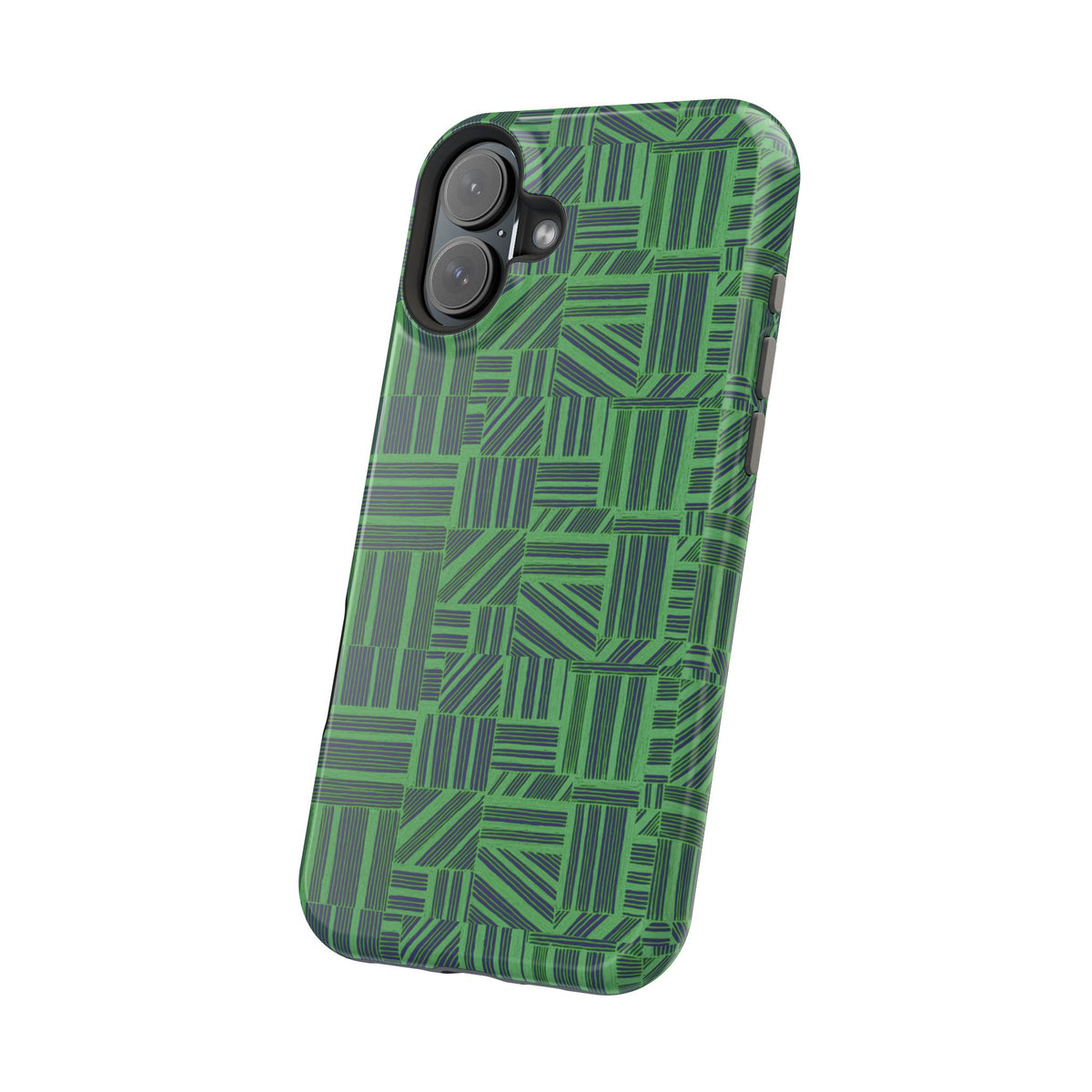 Green Dual Layer iPhone 17 Pro Phone Case, Geometric MagSafe 2-Layer Impact Protection