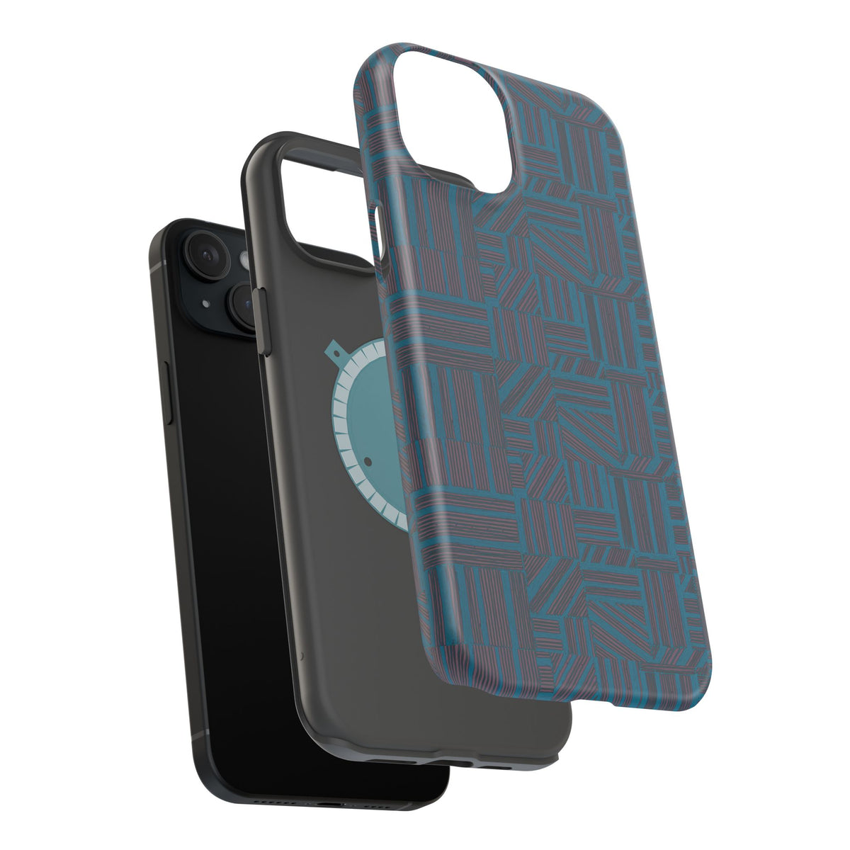 Impact Resistant iPhone 17 Case, Teal Geometric MagSafe Dual-Layer Protection