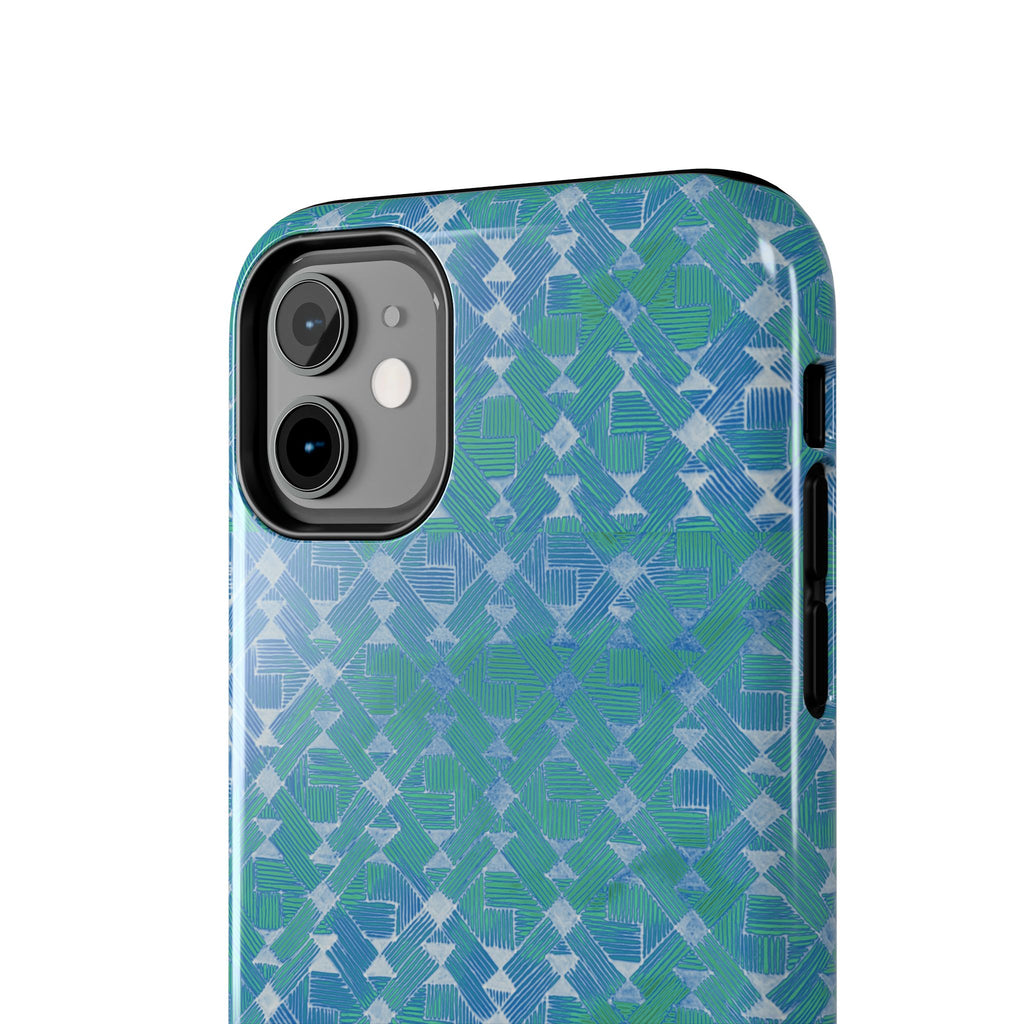 Tough Phone Case — Blue-Green Geometric Watercolor Pattern, shockproof iphone 17 pro case close-up textured finish