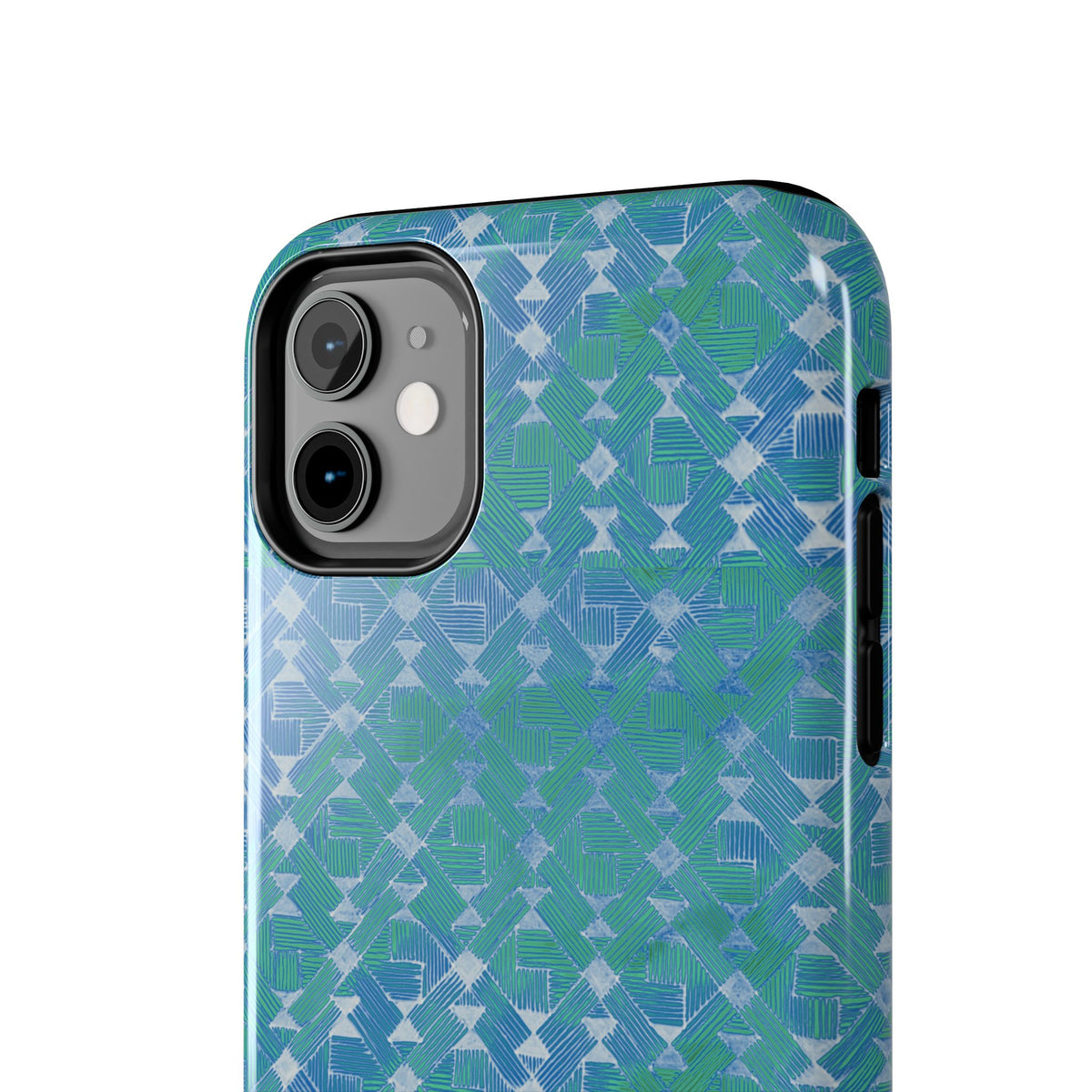 Tough Phone Case — Blue-Green Geometric Watercolor Pattern, shockproof iphone 17 pro case close-up textured finish