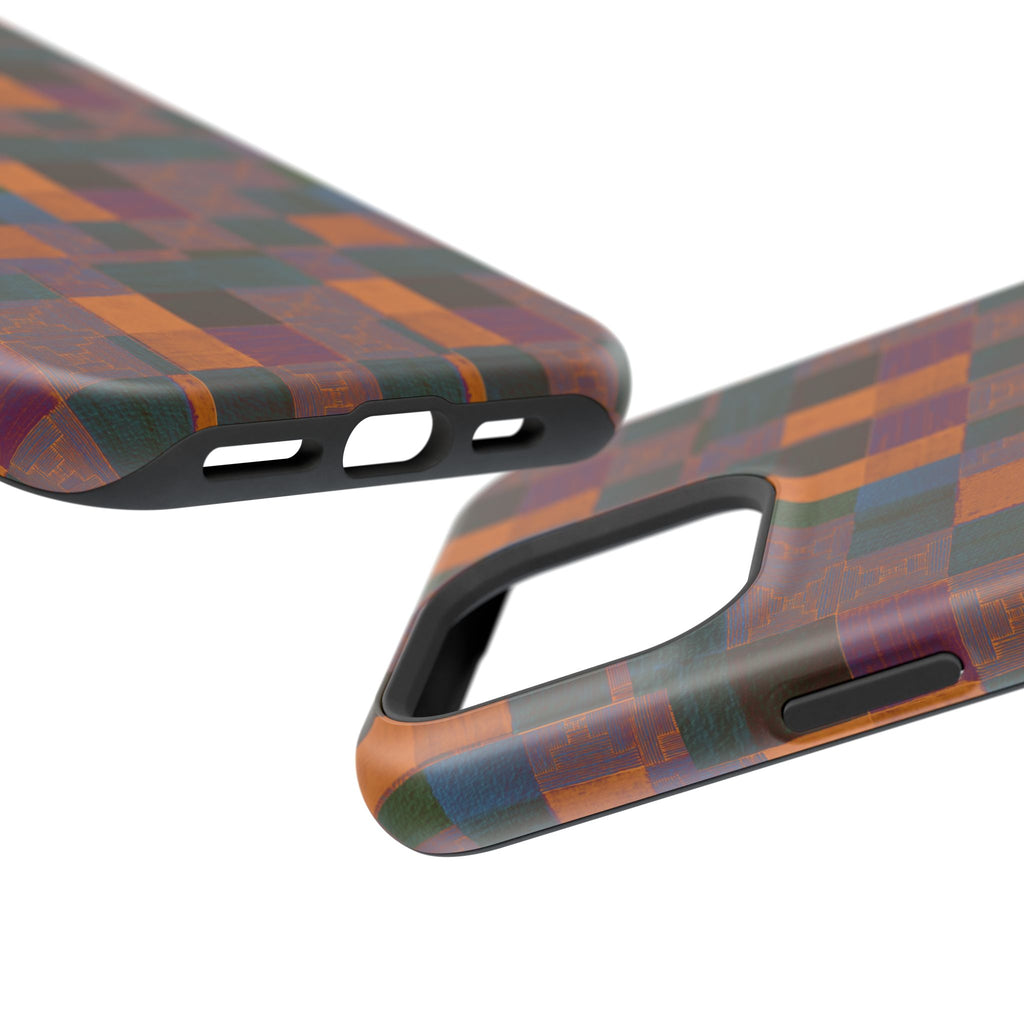 Impact-Resistant Phone Case — Retro Checkerboard Pattern, Fractyl wireless charging iphone 18 pro case with a warm retro palette, precise cutouts, and protective shell.