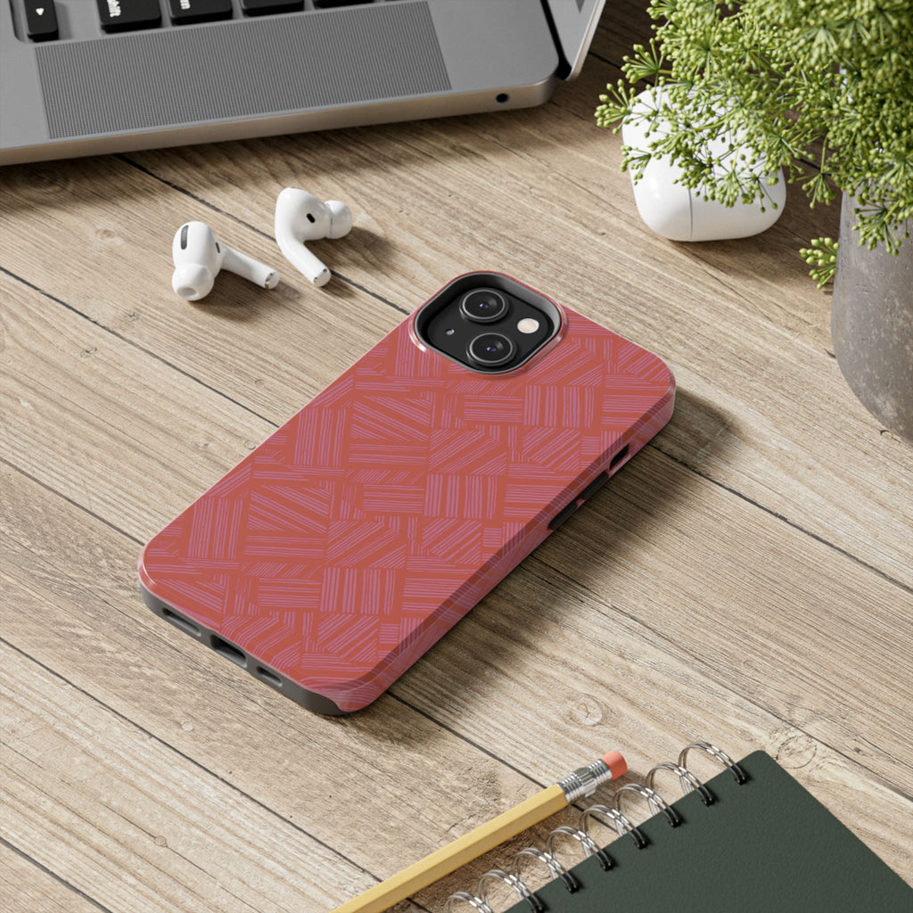 Tough Phone Case — Geometric Coral Pattern Protective Cover, shockproof iphone 18 pro case with protected charging port openings