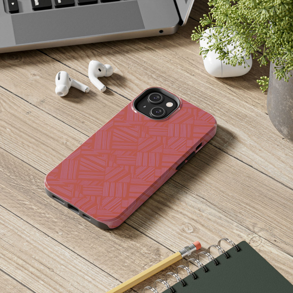Tough Phone Case — Geometric Coral Pattern Protective Cover, shockproof iphone 18 pro case with protected charging port openings