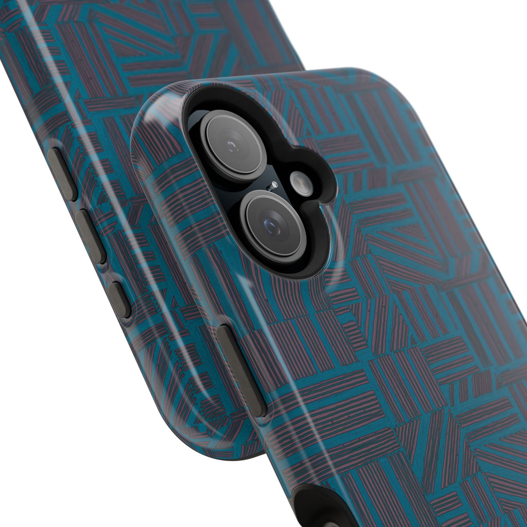 Impact Resistant iPhone 17 Case, Teal Geometric MagSafe Dual-Layer Protection