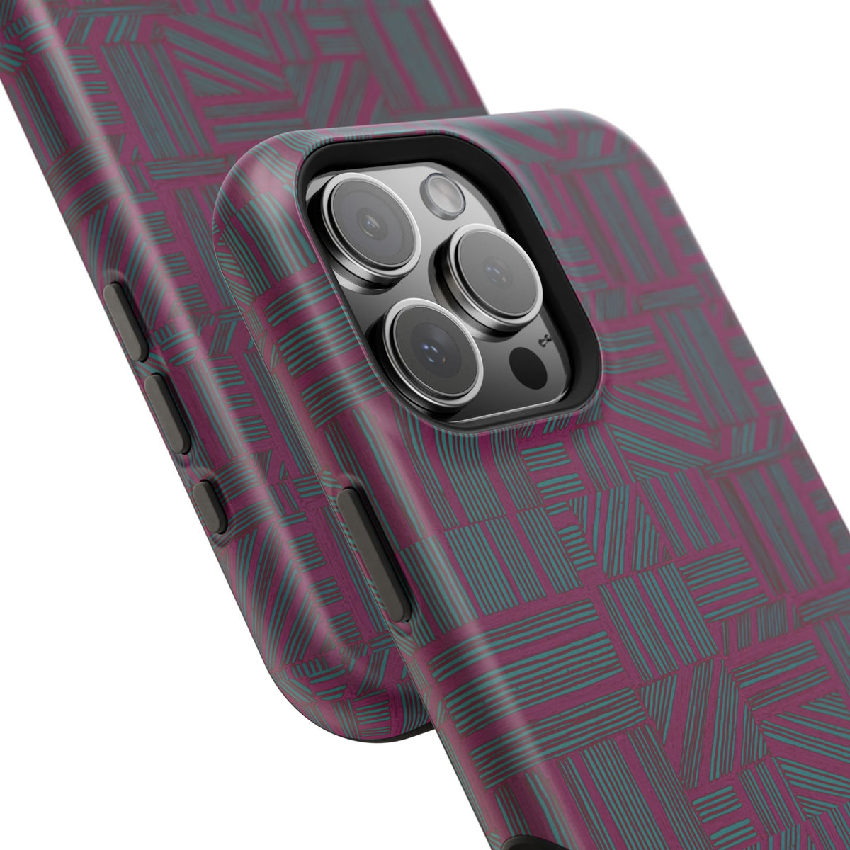 Slim Protective iPhone 16 ProMax Case With MagSafe, Dual-Layer Plum Geometric Design