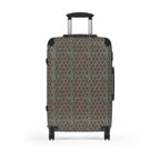 Houndstooth Carry-On Suitcase – Retro Red & Green Patterned Travel Luggage, hard shell carry on front view with durable black edges and four wheels