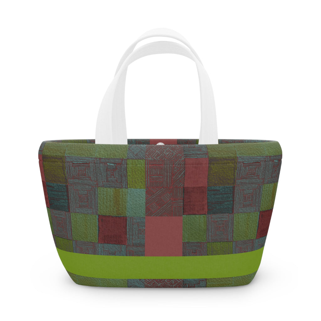 Patchwork Plaid Lunch Bag — Insulated Retro Green & Red Tote, perfect for back to school and eco-friendly lunch options. This insulated lunch bag features a vibrant checker pattern, making it an ideal everyday lunch or picnic tote. A great gift for coworkers, this small cooler bag is designed for school lunches and work lunches alike, combining style with functionality.