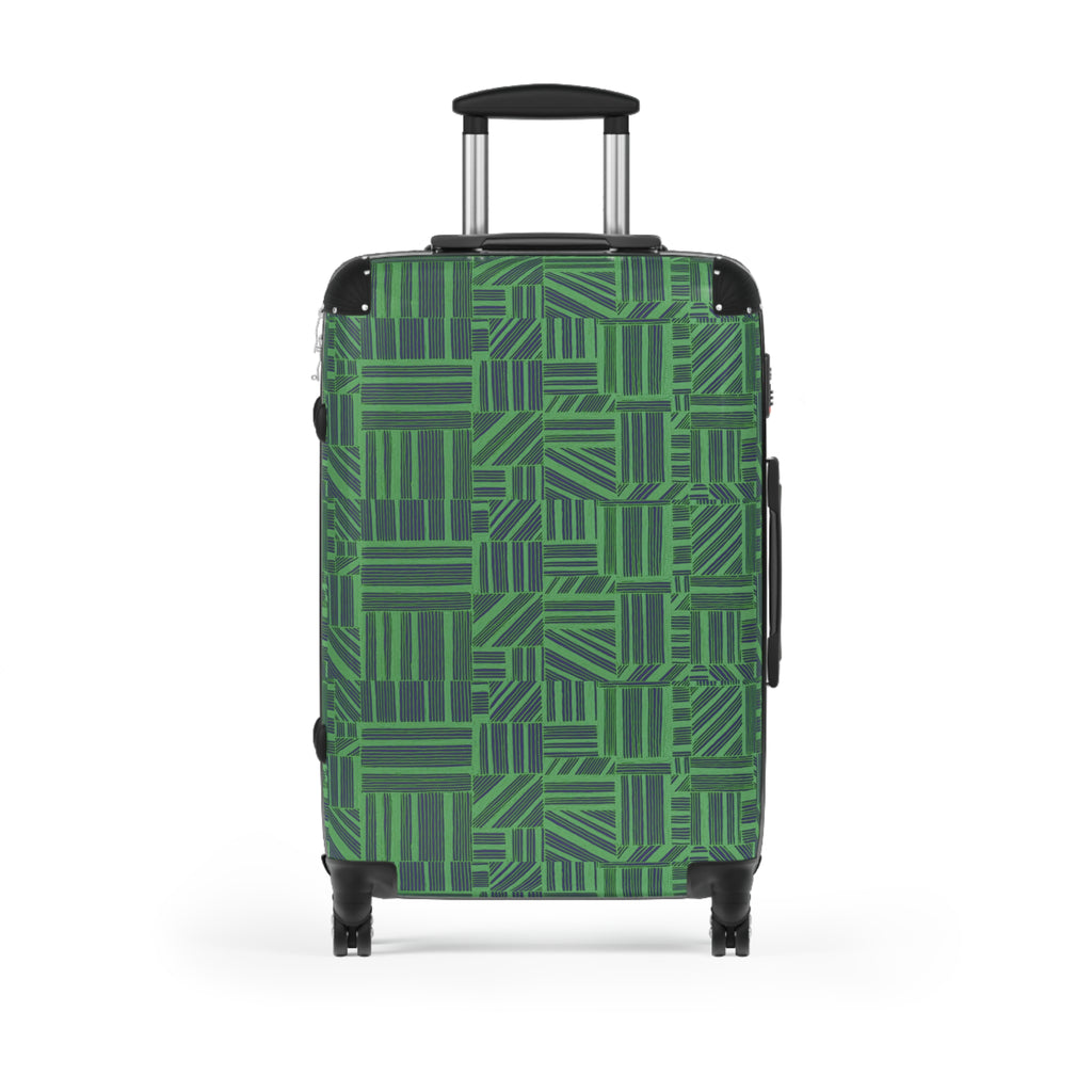Green Geometric Hard Shell Carry On Suitcase – 360° Spinner Wheels & Built-In Lock