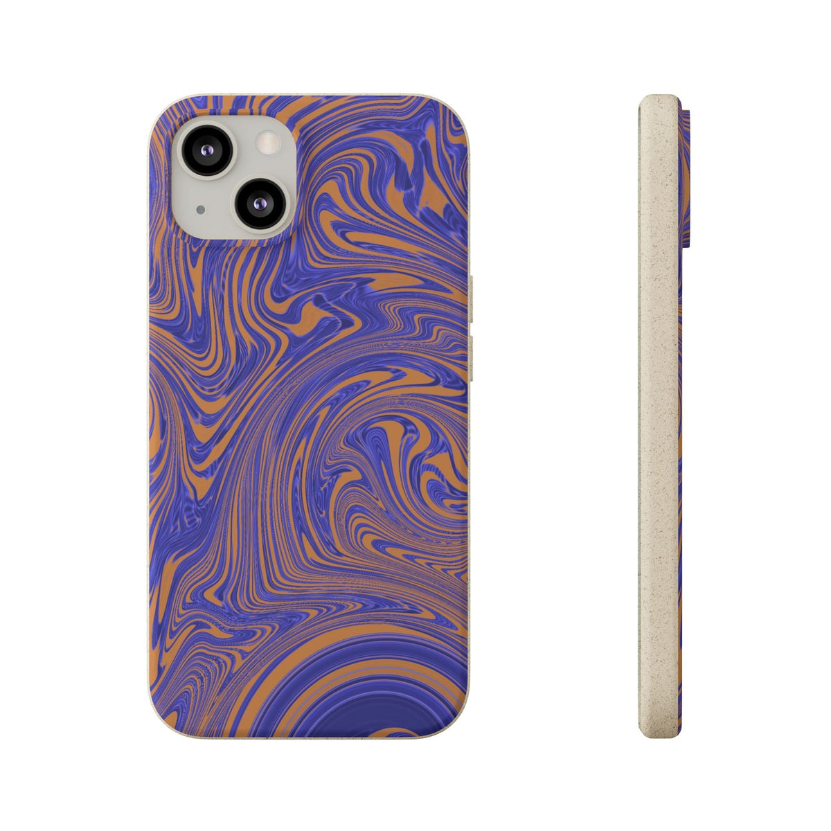 Biodegradable Marble Swirl Phone Case — Purple & Orange Eco-Friendly Protective Cover displaying the purple and orange swirl pattern; protective biodegradable case _CASETiFY5 alternative.