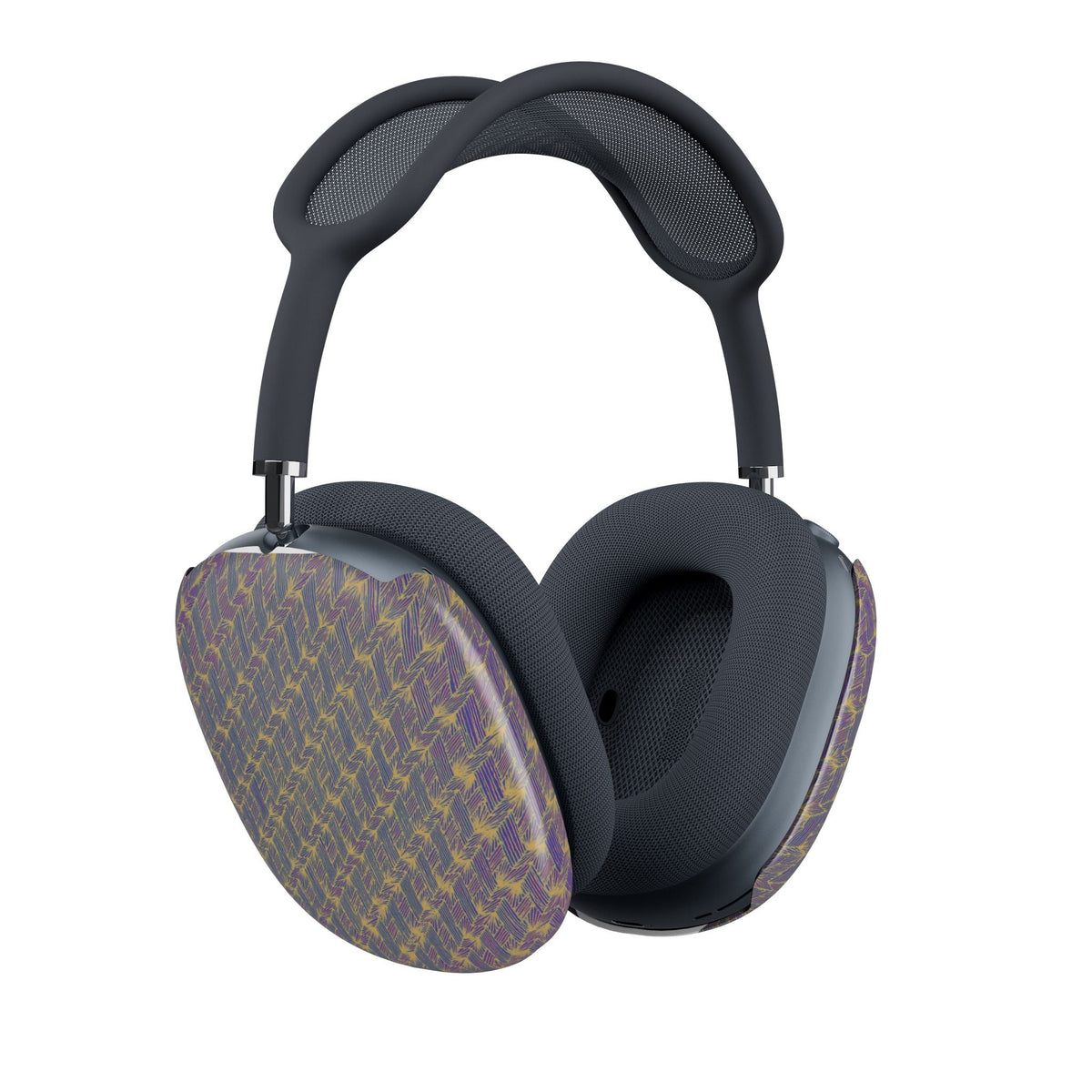 AirPods Max Case — Purple Houndstooth Luxe Shell Cover featuring a unique purple and gold woven design, showcasing the elegant style of this scratch-resistant AirPods case.